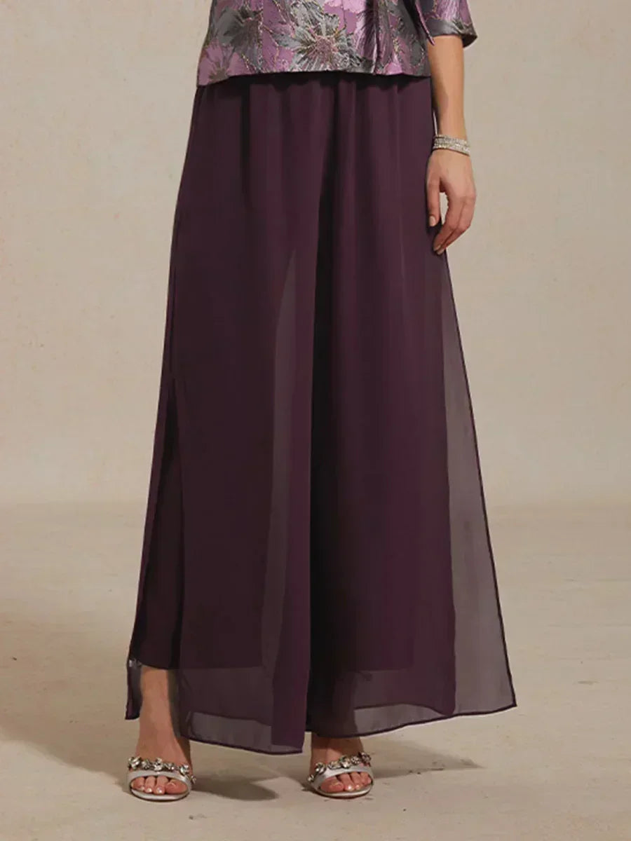 Straight Leg Pant With Chiffon Split Leg Overlay