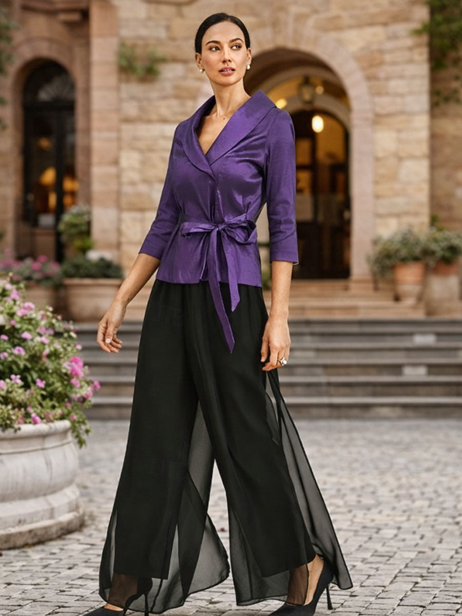 Straight Leg Pant With Chiffon Split Leg Overlay