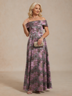 Off the Shoulder Metallic Floral Jacquard Ballgown