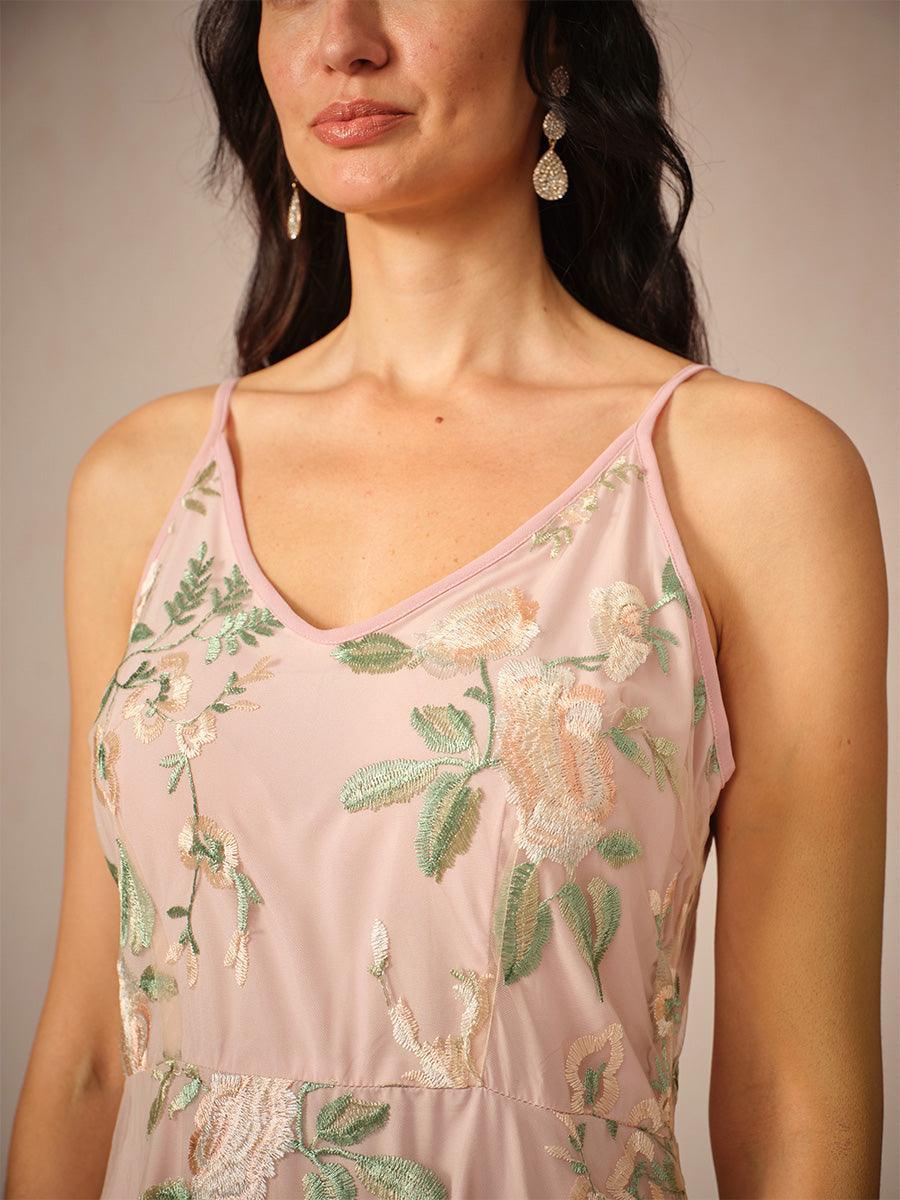 Floral Lace Embroidered Dress With Chiffon Jacket