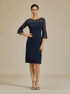 Elegant Sheath Cocktail Dress with Embellished Illusion Mesh Neckline