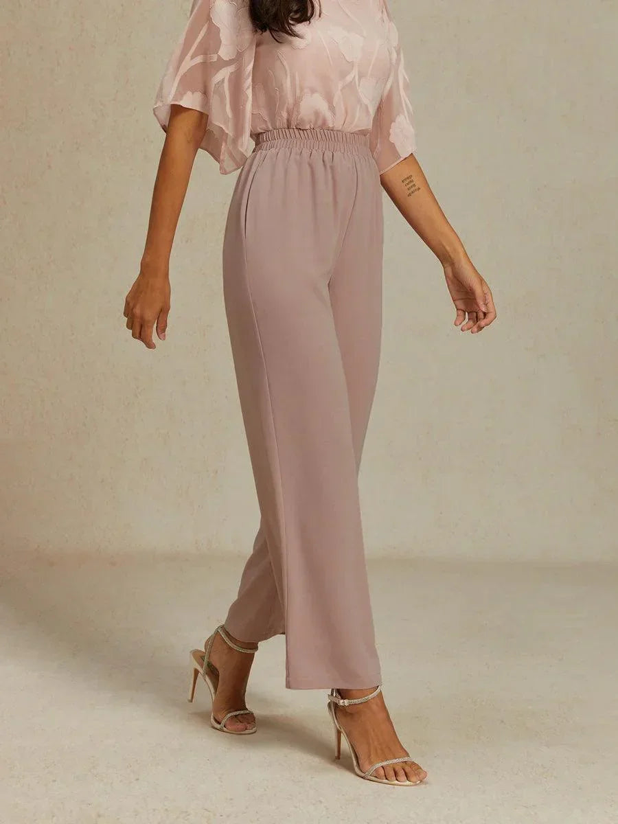 Mid-Rise Elastic Waist Wide-Leg Pants with Pockets