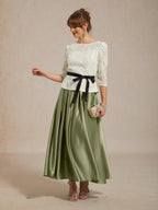 3/4 Sleeve Rosette Lace Blouse with Sequin Detail