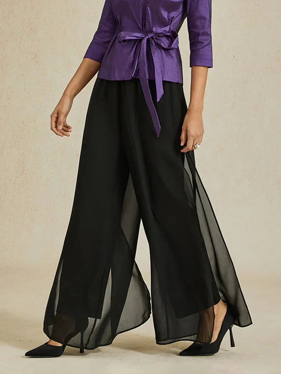 Straight Leg Pant With Chiffon Split Leg Overlay