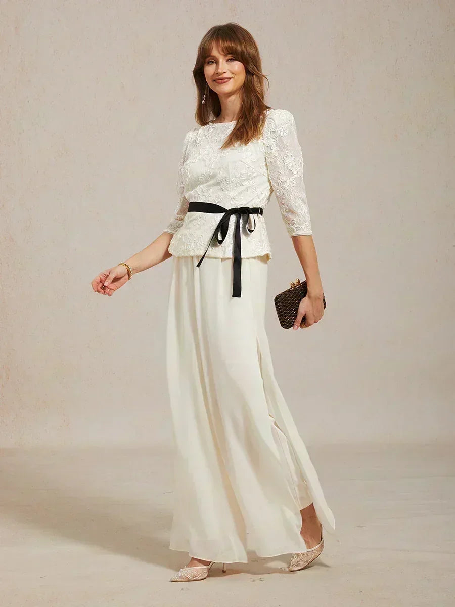 3/4 Sleeve Rosette Lace Blouse with Sequin Detail