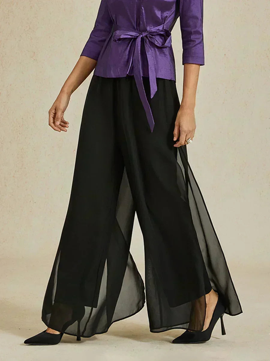 Lace Straight Leg Pant With Chiffon Split Leg Overlay