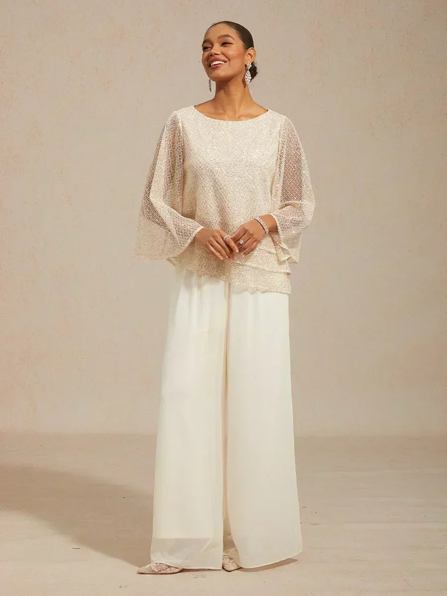 Straight Leg Pant With Chiffon Split Leg Overlay
