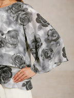 Lace Chiffon Layered Blouse with Floral Print
