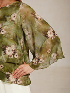 Lace Chiffon Layered Blouse with Floral Print