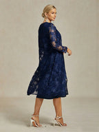 Long Floral Embroidered Lace Jacket Dress