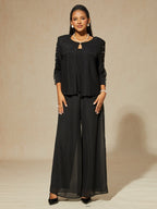 Beaded 3/4 Sleeve Metallic Knit Blouse