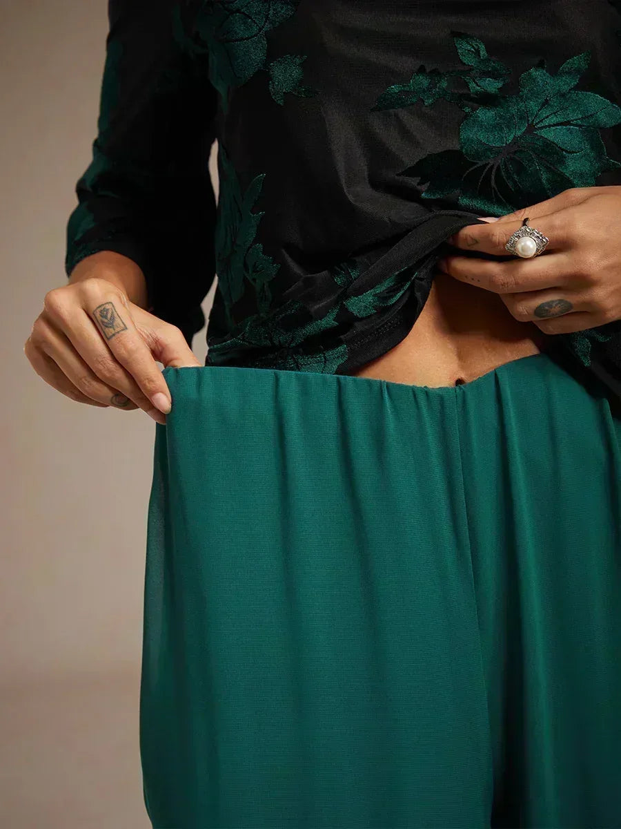 Lace Straight Leg Pant With Chiffon Split Leg Overlay