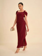Ankle-Length Cold Shoulder Glitter Mesh Dress