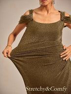 Cold Shoulder Glitter Metallic Knit Dress