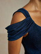 Cold Shoulder Glitter Metallic Knit Dress
