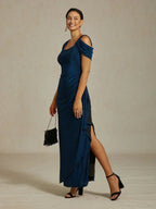 Cold Shoulder Glitter Metallic Knit Dress
