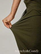 Cropped Length Straight Leg Pant With Chiffon Split Leg Overlay
