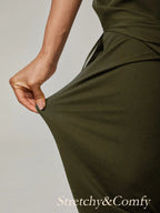 Cropped Length Straight Leg Pant With Chiffon Split Leg Overlay