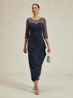 Elegant Beaded Illusion Neckline Formal Dress
