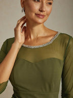 Elegant Beaded Illusion Neckline Formal Dress