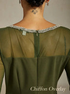 Elegant Beaded Illusion Neckline Formal Dress