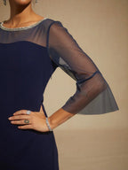 Elegant Fitted Cocktail Dress with Flared Sleeves