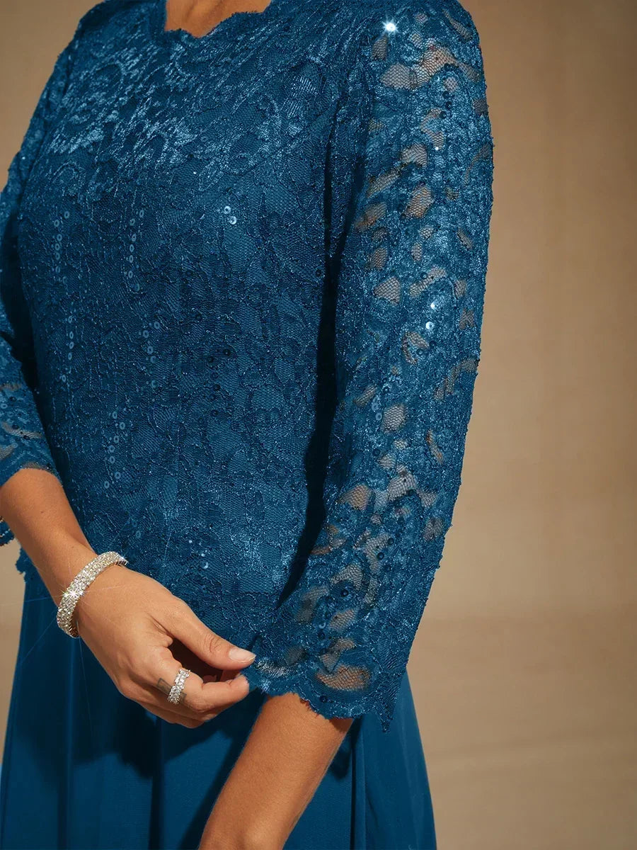 Elegant Lace and Chiffon Floor-Length Dress