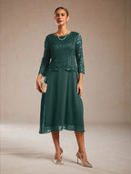 Elegant Lace and Chiffon Tea-Length Dress
