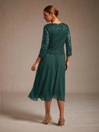 Elegant Lace and Chiffon Tea-Length Dress