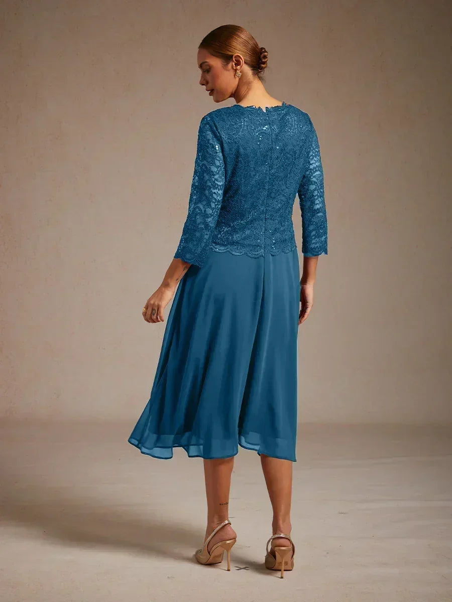 Elegant Lace and Chiffon Tea-Length Dress