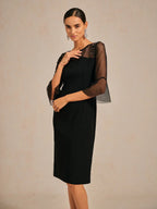 Elegant Sheath Cocktail Dress with Embellished Illusion Mesh Neckline
