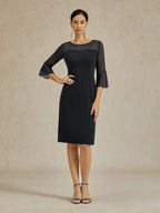 Elegant Sheath Cocktail Dress with Embellished Illusion Mesh Neckline