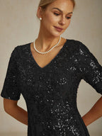 Elegant V-Neck Sequin Short Dress