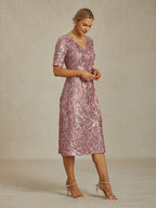 Elegant V-Neck Sequin Short Dress