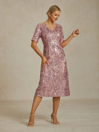 Elegant V-Neck Sequin Short Dress
