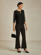Beaded 3/4 Sleeve Metallic Knit Blouse