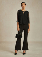 Beaded 3/4 Sleeve Metallic Knit Blouse