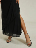 Elegant Formal Dress with Embellished Flutter Sleeves