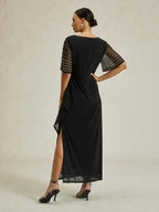 Elegant Formal Dress with Embellished Flutter Sleeves