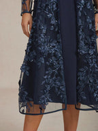 Graceful Long Lace Jacket Dress with 3D Floral Embellishments