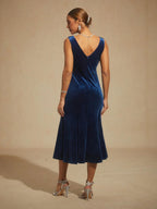 High-Stretch Velvet Sleeveless Midi Dress with Cowl Neck