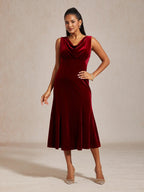 High-Stretch Velvet Sleeveless Midi Dress with Scoop Neck