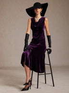 High-Stretch Velvet Sleeveless Midi Dress with Scoop Neck