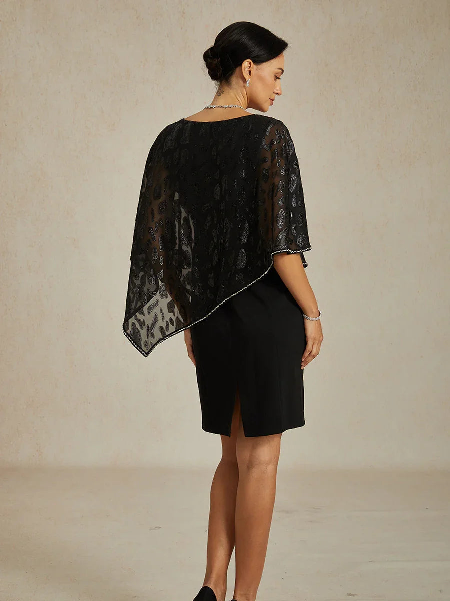 Elegant Sheath Dress with Leopard Jacquard Chiffon Overlay
