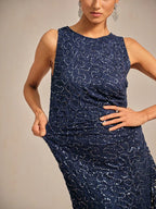 Lace Sequin Maxi Dress with Ruffle Detail