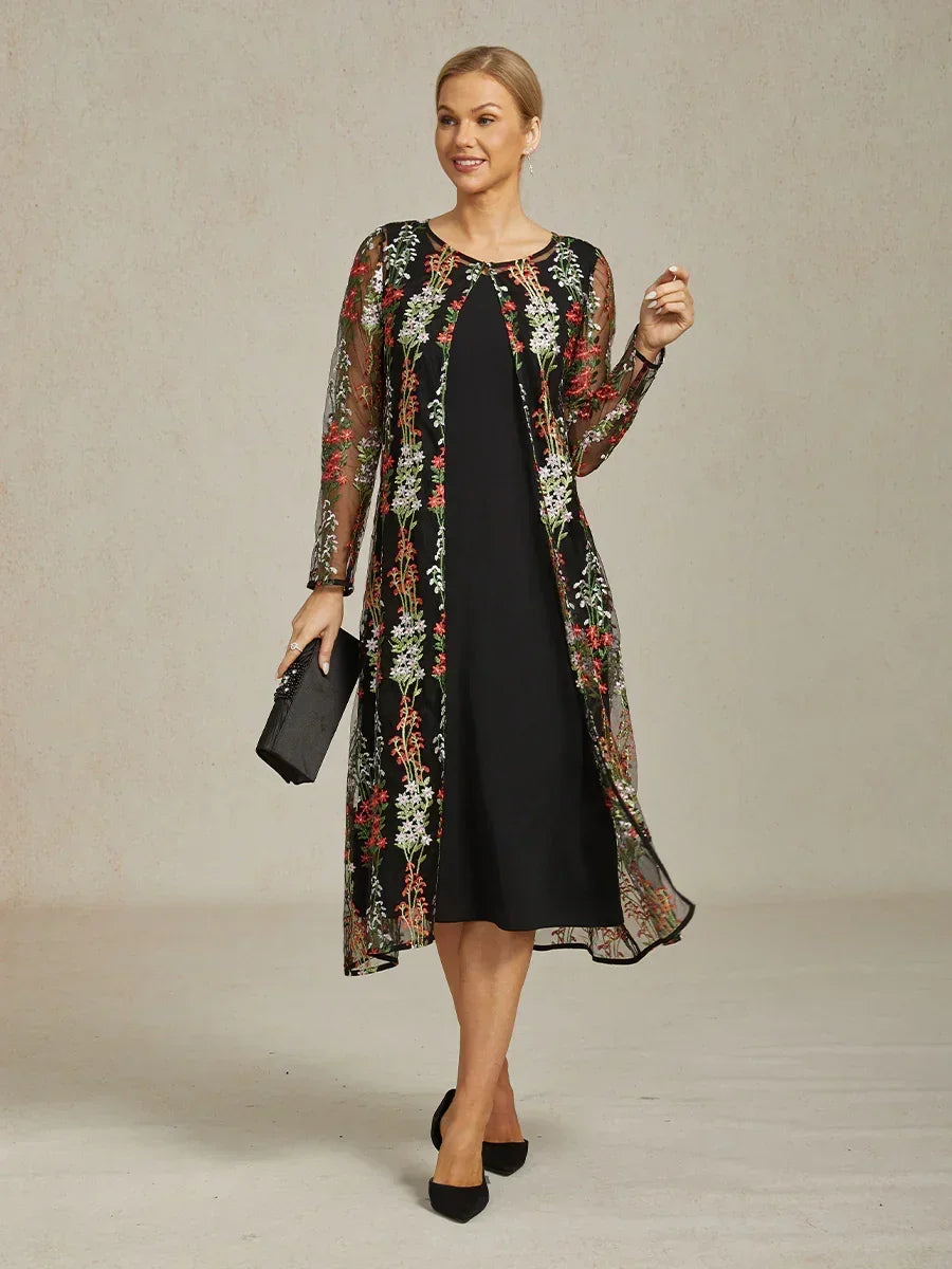 Long Floral Embroidered Lace Jacket Dress