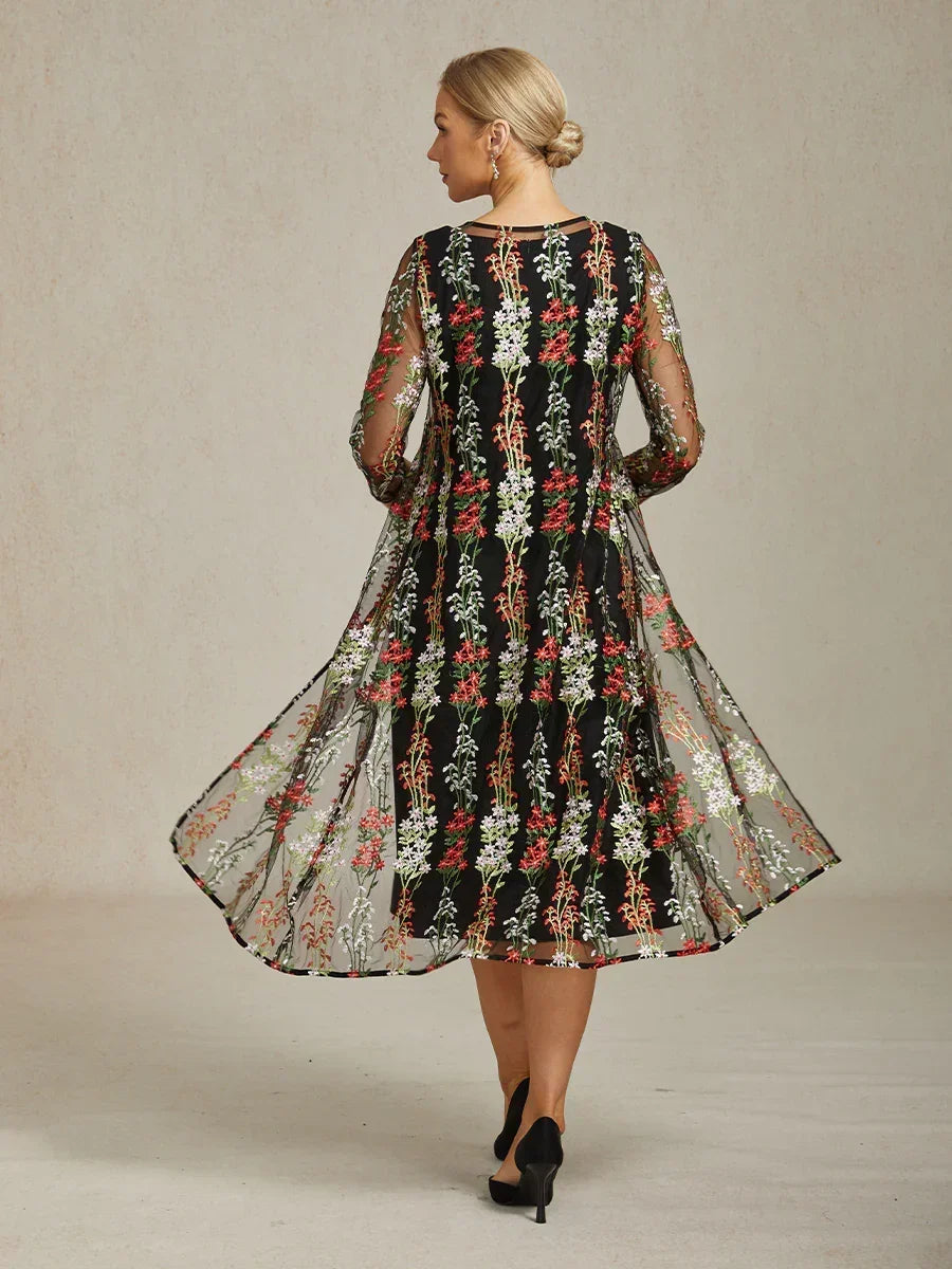 Long Floral Embroidered Lace Jacket Dress