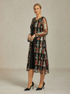 Long Floral Embroidered Lace Jacket Dress