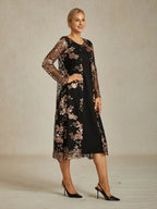 Long Floral Embroidered Lace Jacket Dress