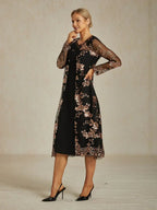 Long Floral Embroidered Lace Jacket Dress